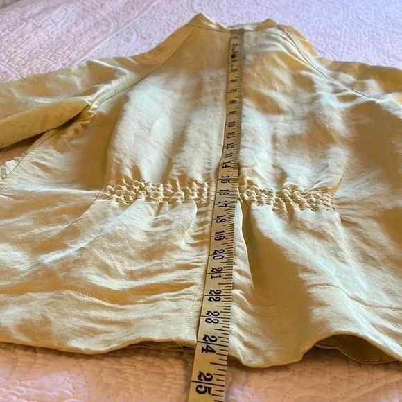 Linen Blend Jacket Women’s Med P Yellow Front Zip Pockets Collar Modern Artsy - Picture 15 of 17